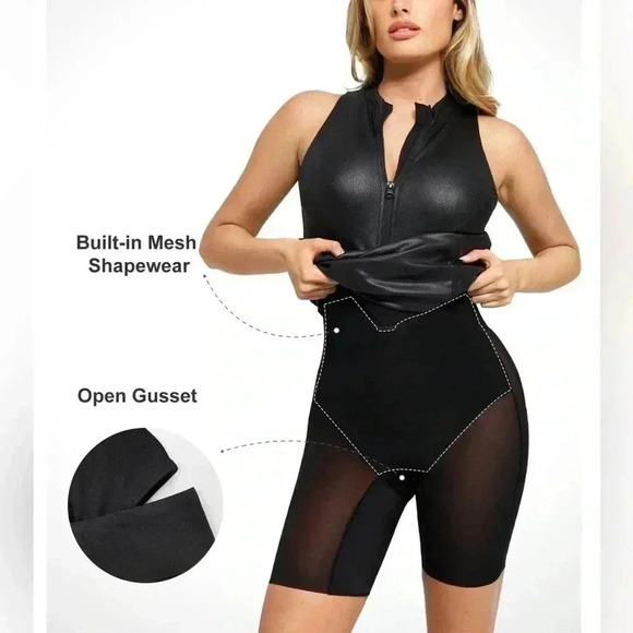 POPILUSH Shapewear Dress Leather Mock Neck Midi - NWT - Picture 3 of 11